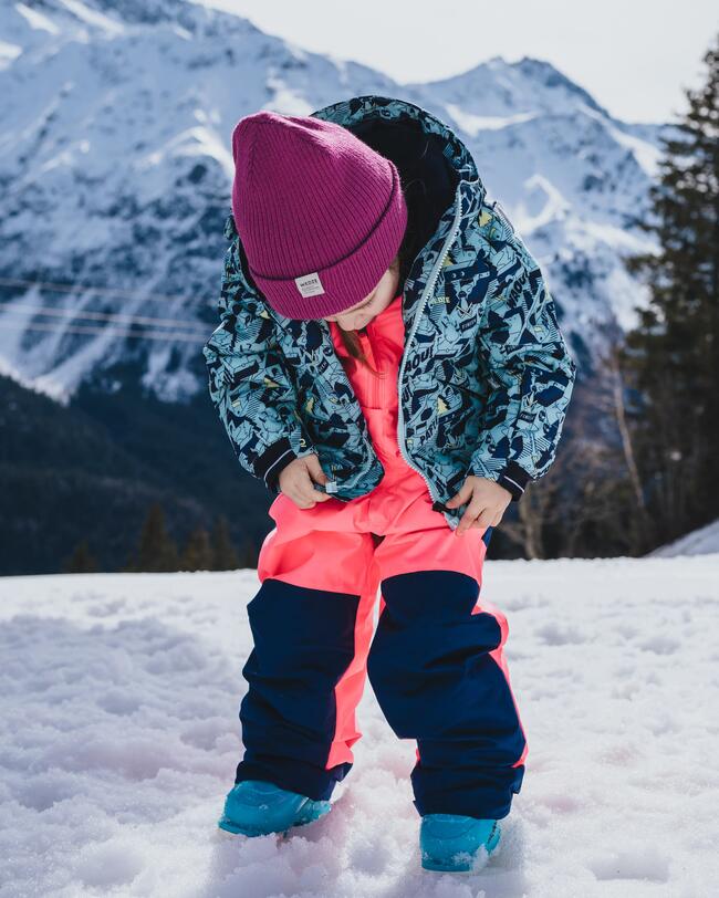 SALOPETTE DE SKI CHAUDE ET IMPERMÉABLE ENFANT - 500 PNF - ROSE FLUO ET MARINE