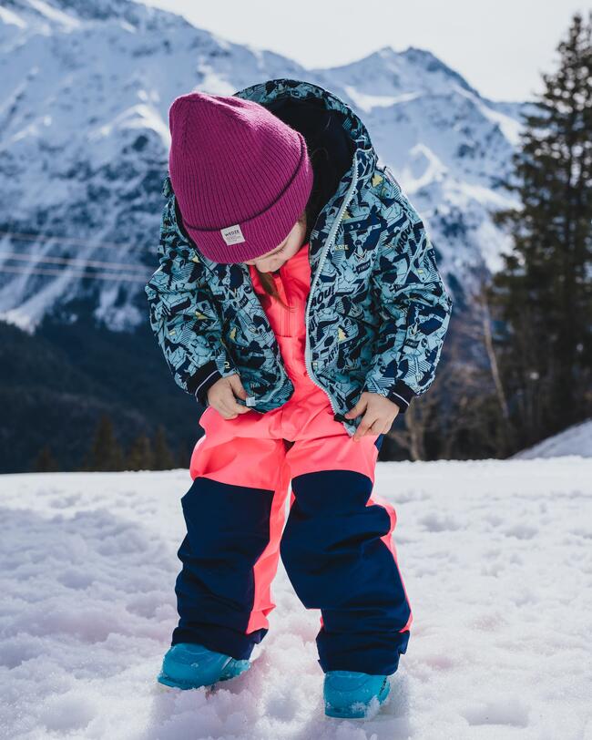 JARDINEIRAS QUENTES E IMPERMEÁVEIS DE SKI CRIANÇA - 500 PNF - ROSA NÉON/AZUL-MARINHO