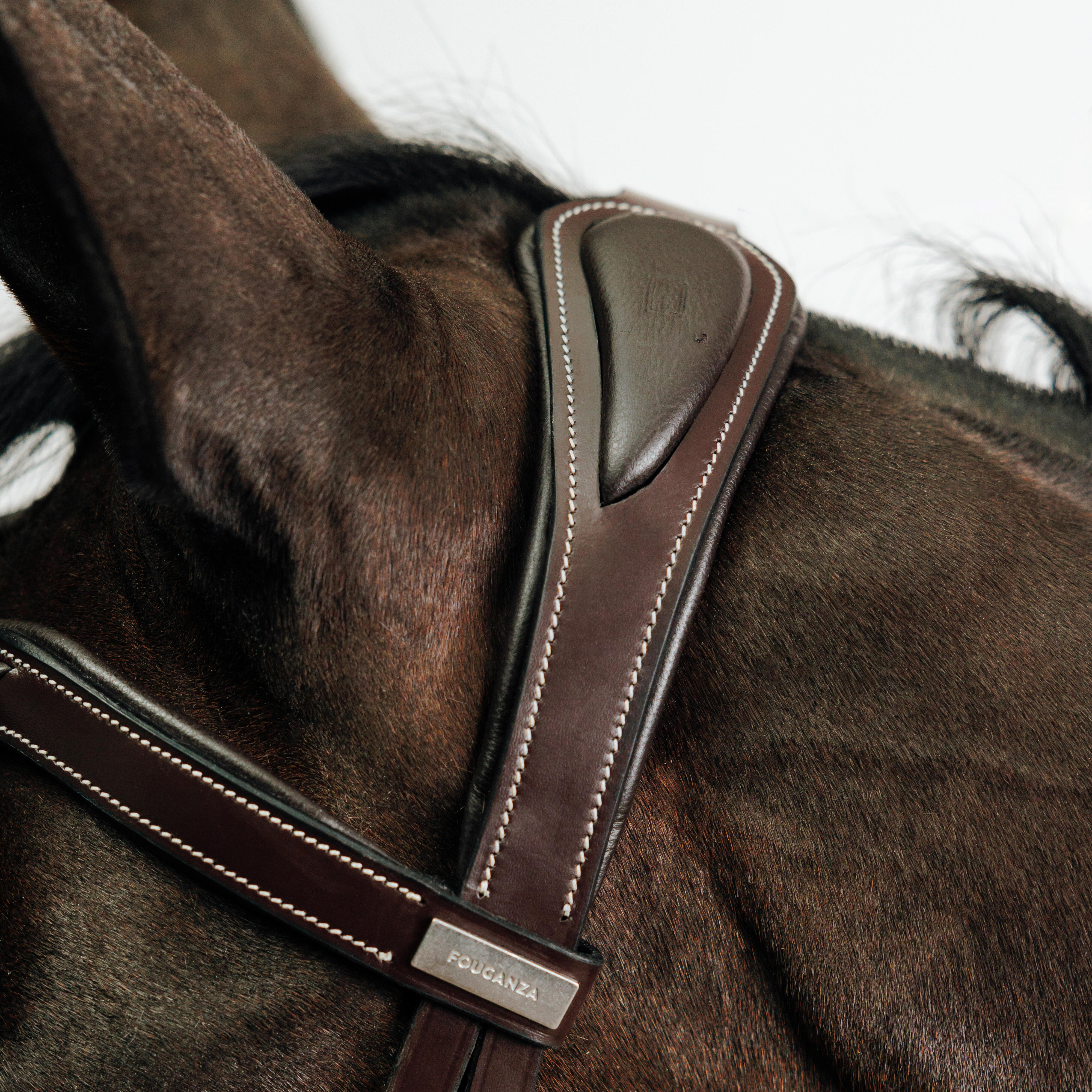 Horse & Pony Riding Leather Bridle with French Noseband - 900 Brown - FOUGANZA