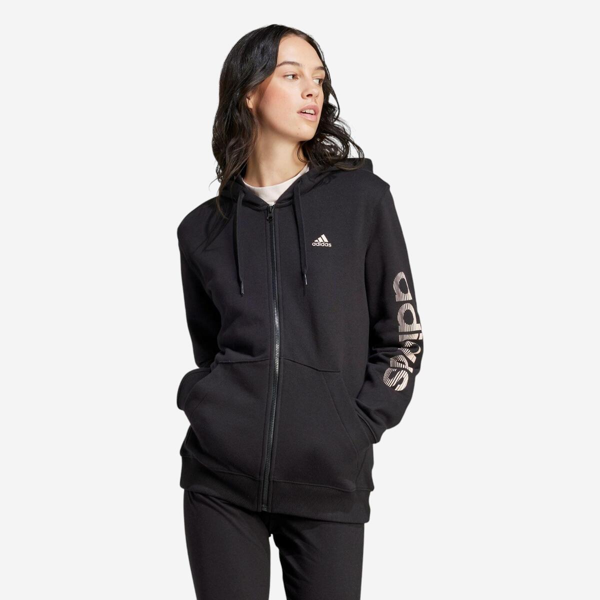 Sweat zippé imprimé Adidas femme - noir