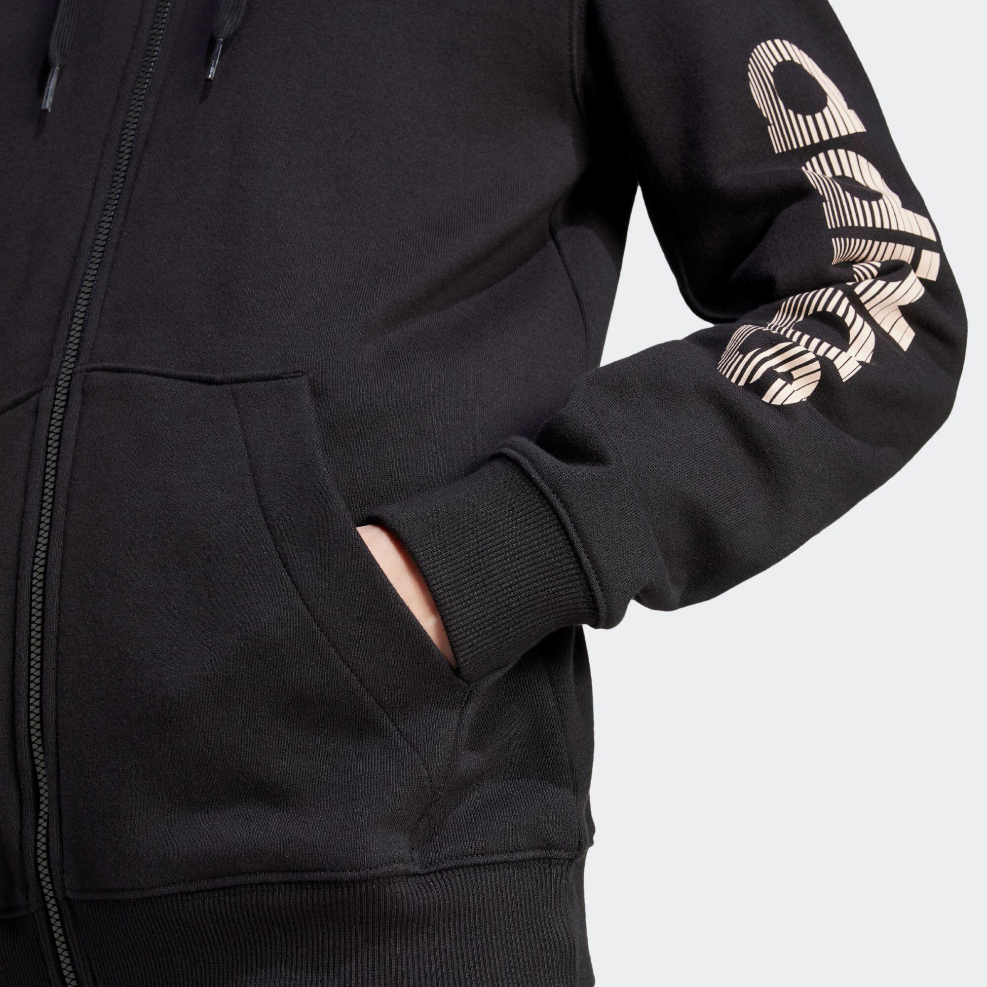 Felpa ADIDAS donna palestra con cappuccio e zip leggera nera 5/5