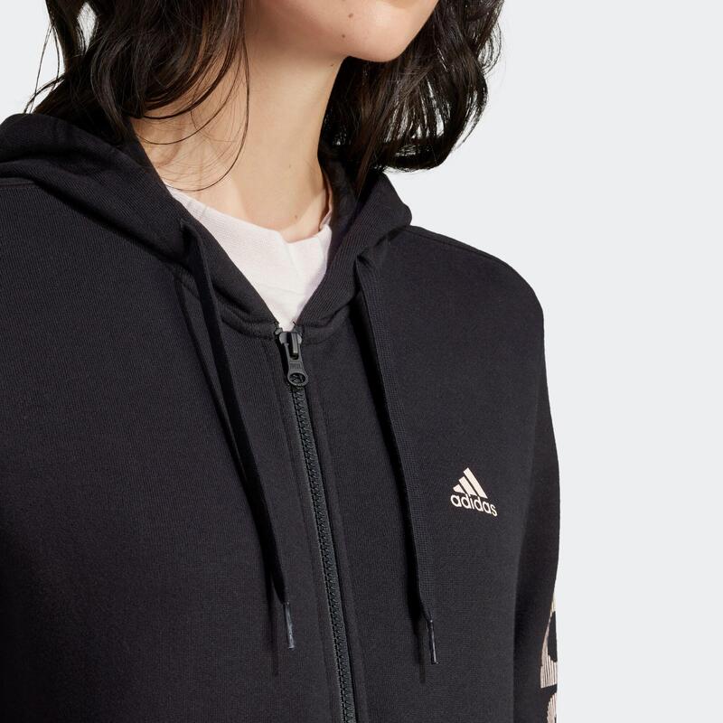 Felpa ADIDAS donna palestra con cappuccio e zip leggera nera