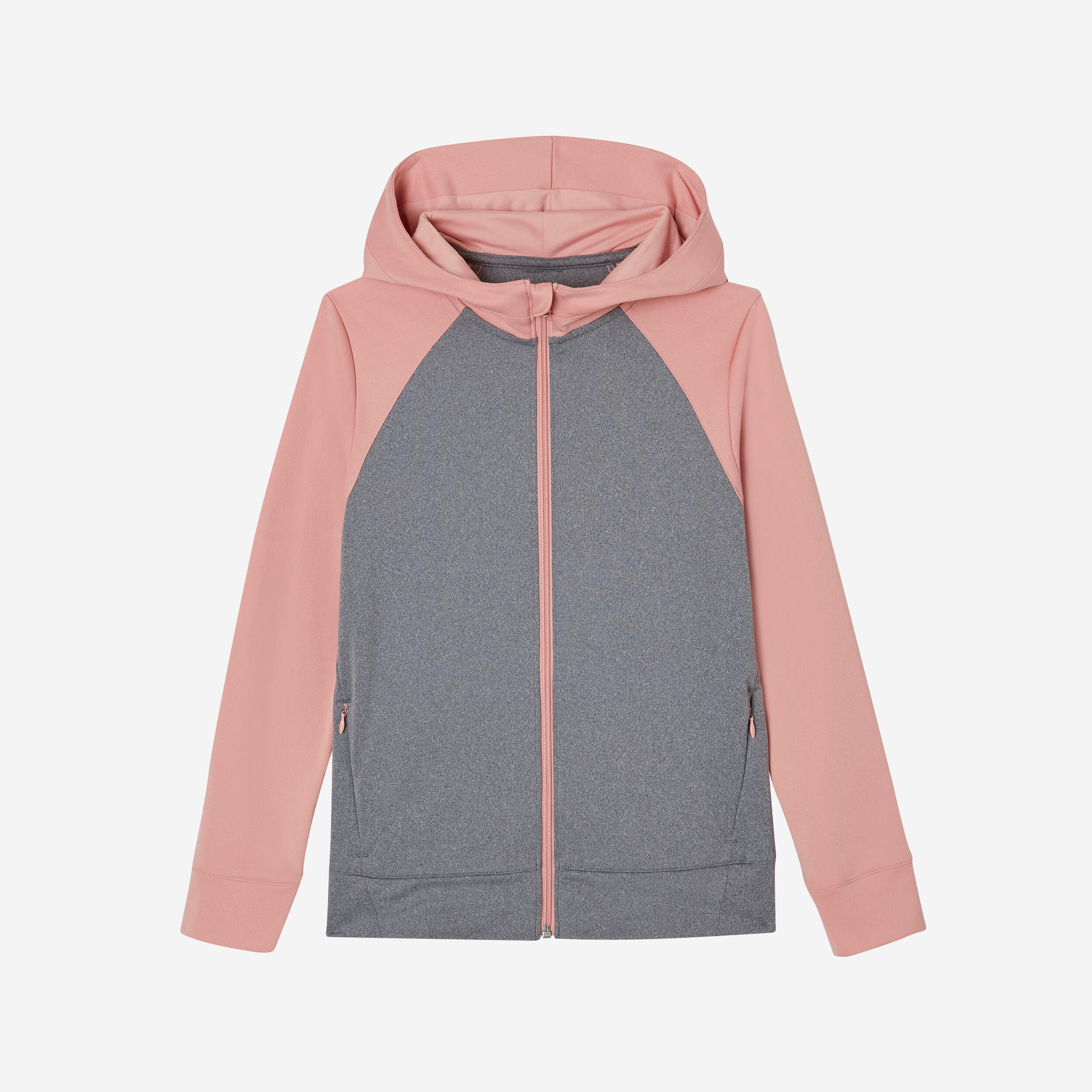 DOMYOS Girls' Warm Breathable Gym Jacket S500 - Pink/Grey