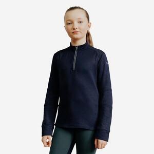 Polo Equitación 500 Niños Azul Marino Cálido Manga Larga