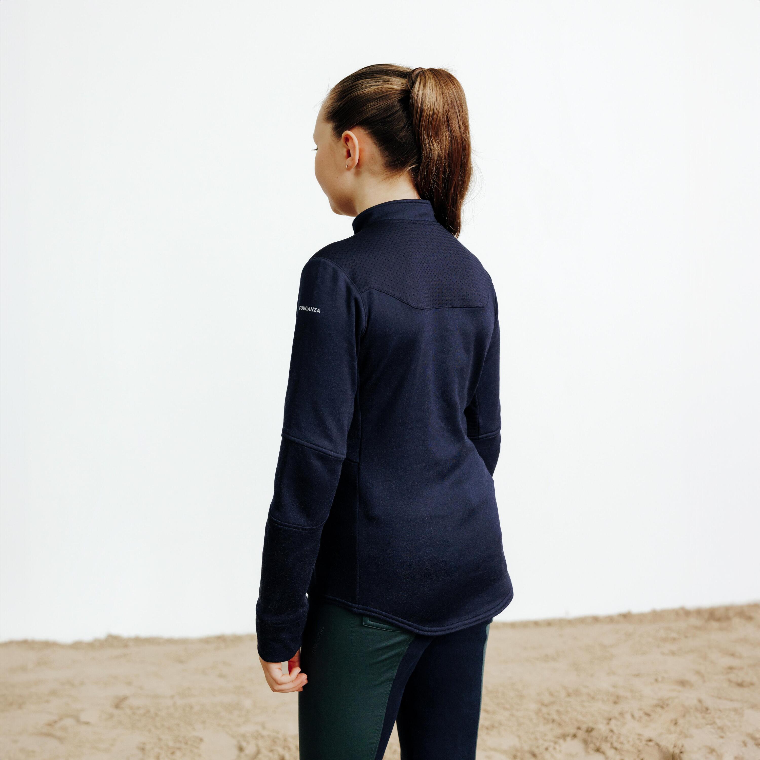 Kids' Horse Riding Long-Sleeved Warm Polo Shirt 500 - Navy 4/5