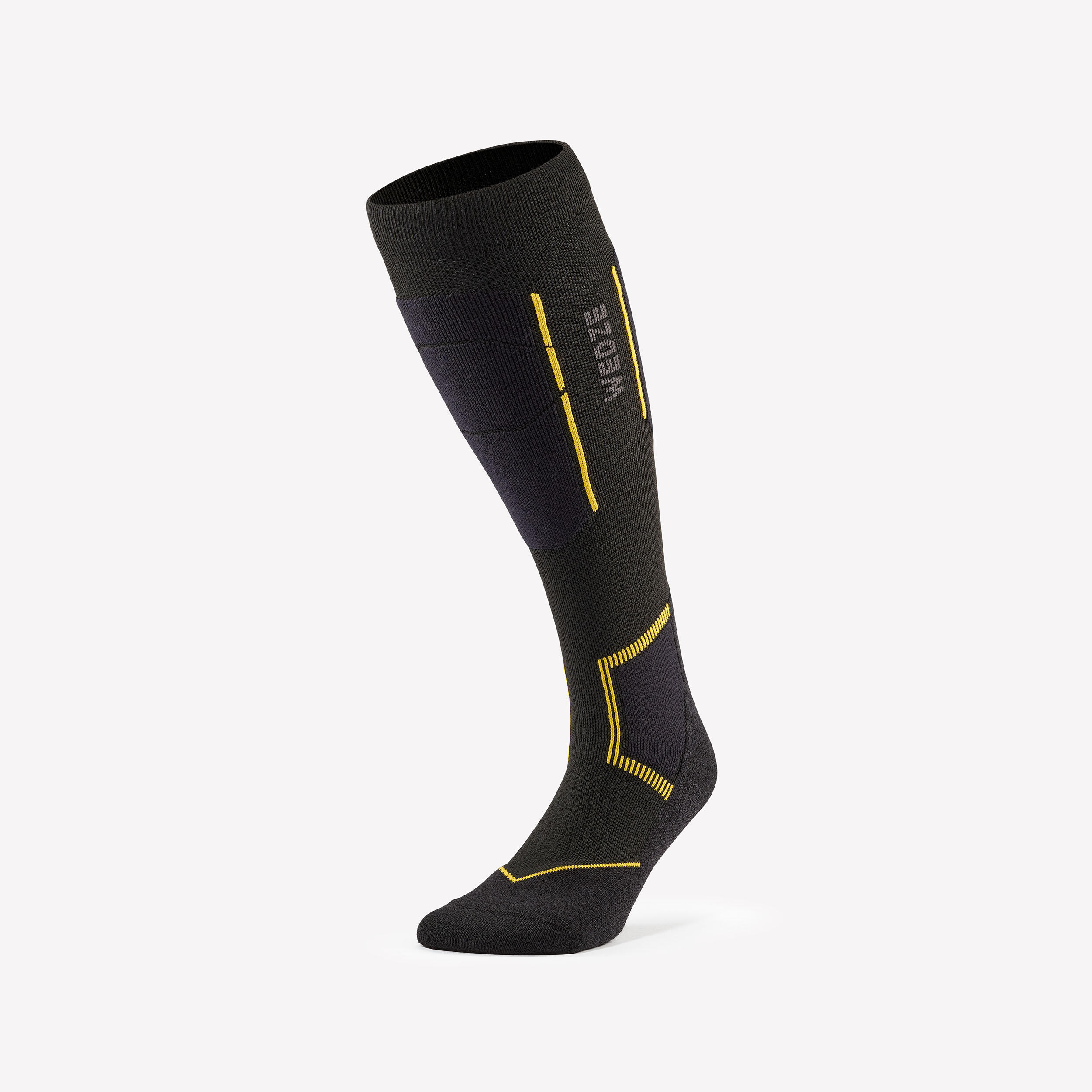 Adult merino wool ski socks, 500 black and yellow