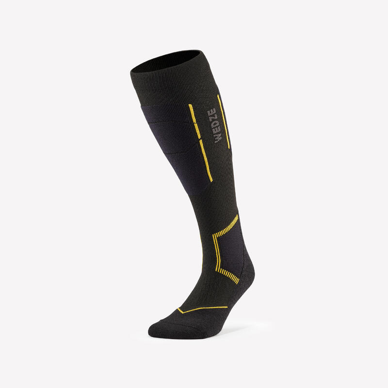 Chaussettes de ski en laine Mérinos adulte, 500 noir et jaune