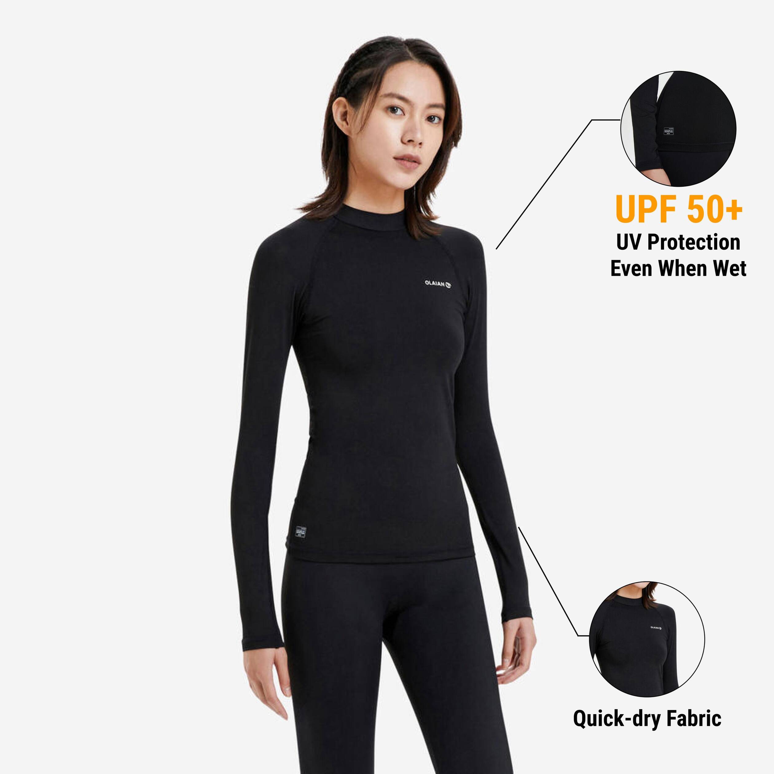 Women Surfing Beachwear T shirt Long Sleeve UV Protection UPF50+ Black