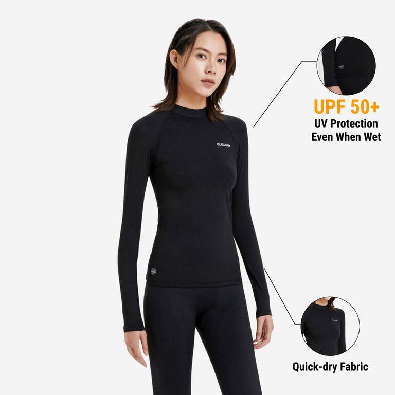 Women Beachwear Surfing Long sleeve UV Protection UPF50+ T-shirt Black