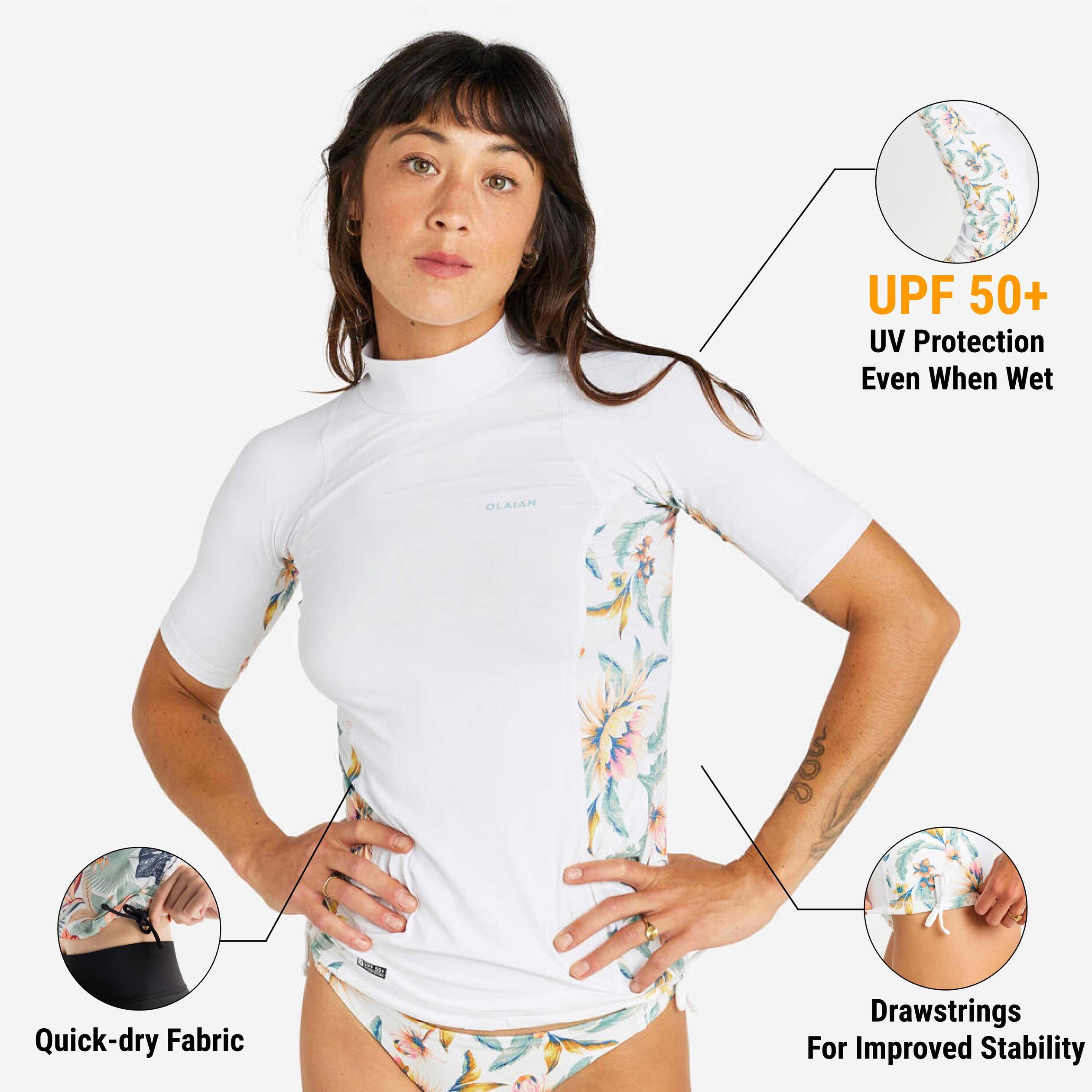 Women's Anti-UV Short-Sleeved T-shirt - 500 Belly White