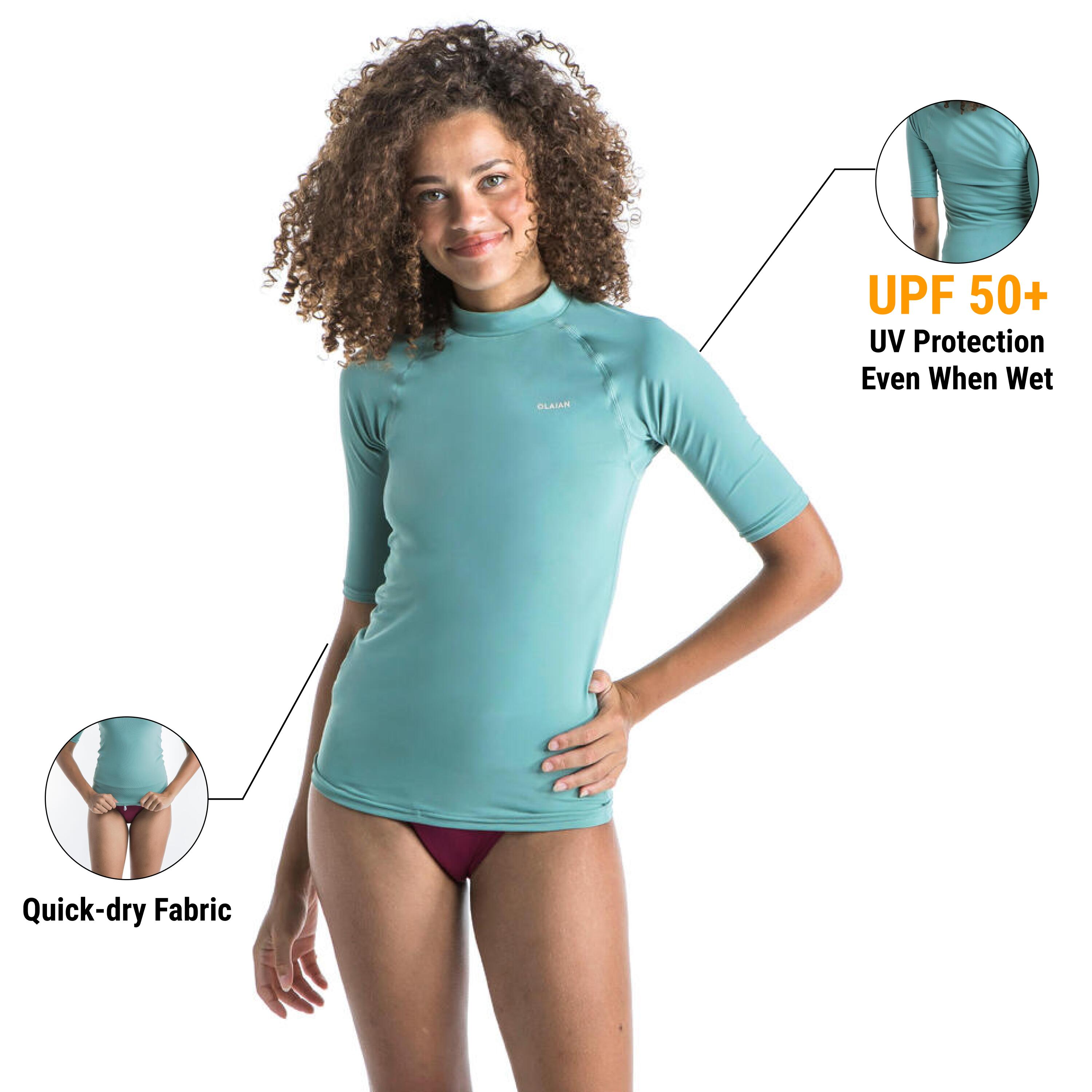 Women Beachwear Quick Drying UV Protection UPF50+ Surfing T-shirt Turquoise-image-15