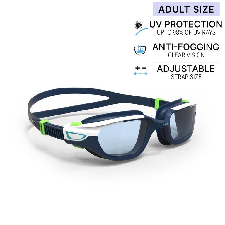 Adult Swimming Goggles Men Women UV Protection Clear Lenses Spirit White Blue
