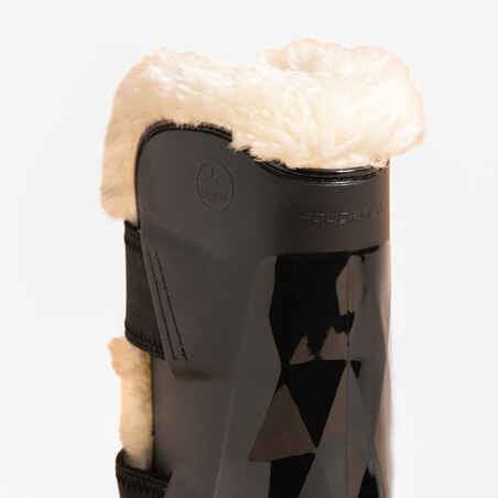 Horse Riding Synthetic Sheepskin Open Tendon Boots 580 Twin-Pack - Black