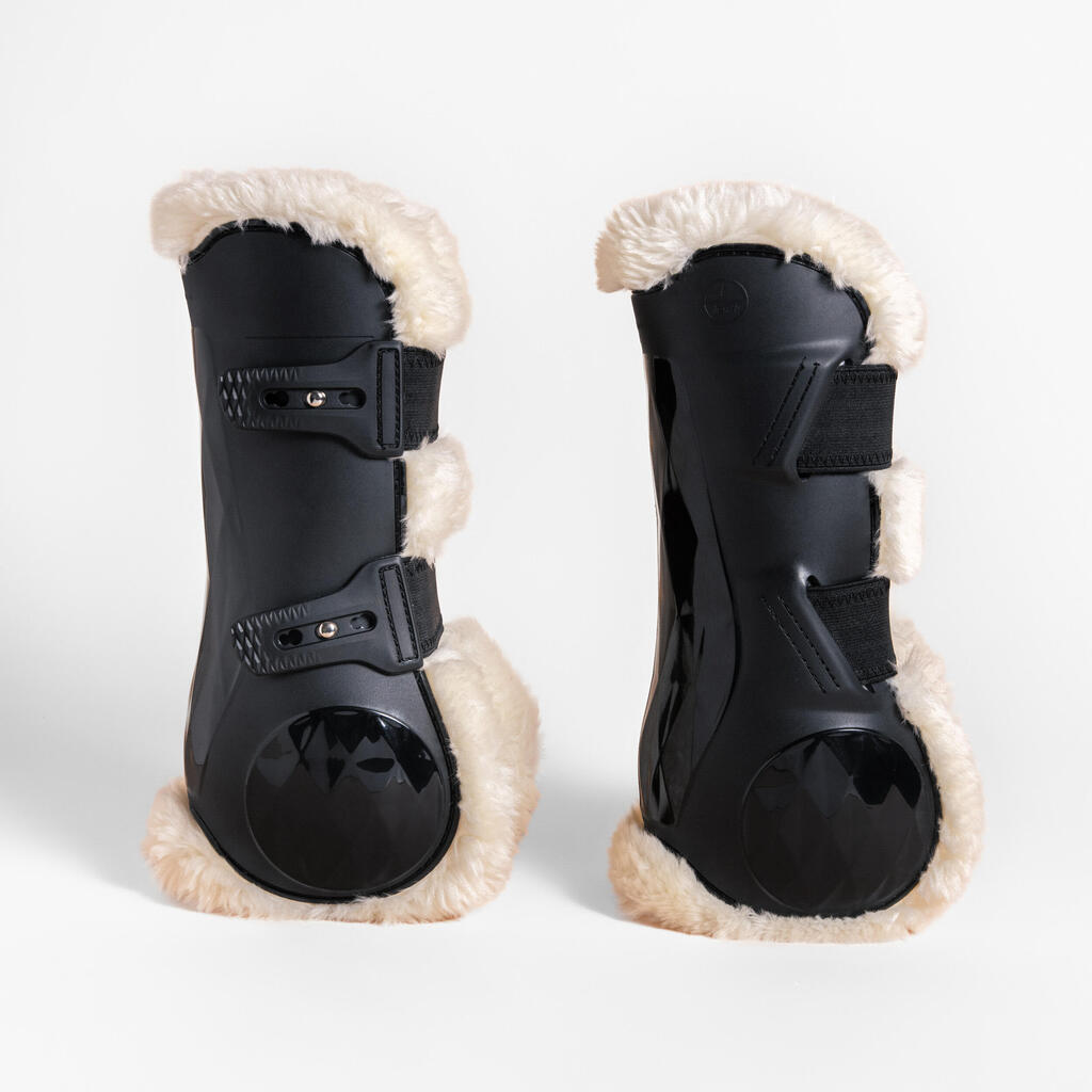 Horse Riding Synthetic Sheepskin Open Tendon Boots Twin-Pack 580 - Black