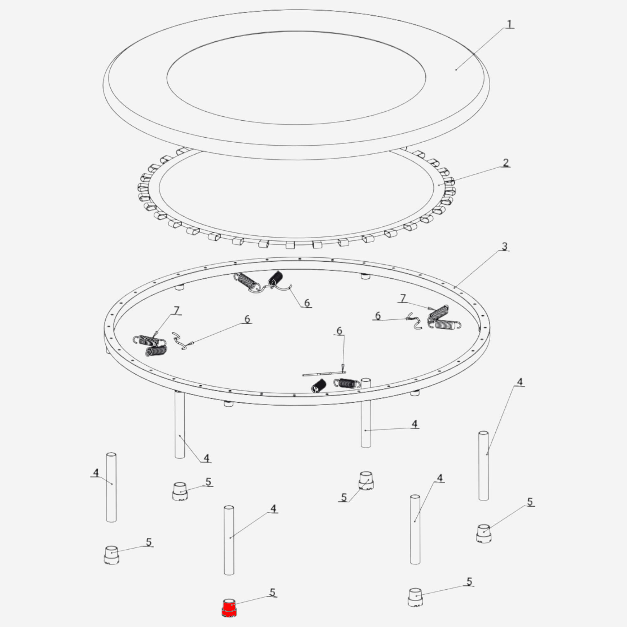 EMBOUT PIED * 6 - PIÈCE DÉTACHÉE POUR TRAMPOLINE FITNESS 100 2/5