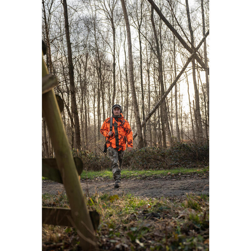 Jagdjacke Regenjacke 100 warm geräuscharm Treemetic Orange 