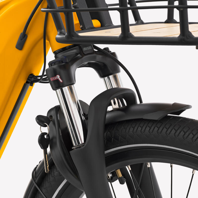 Vélo cargo électrique longtail chargement arrière R500E jaune