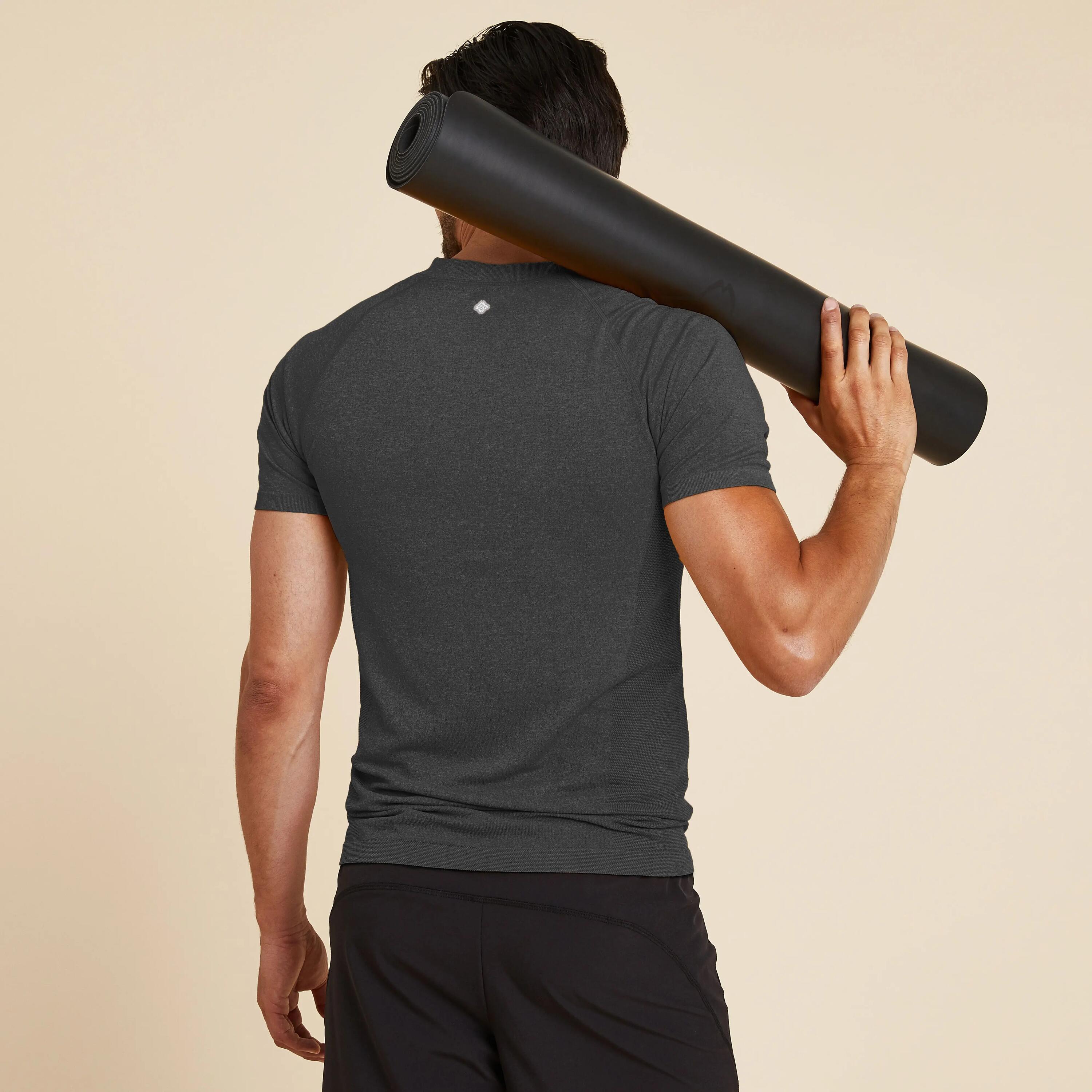 Camiseta manga corta Yoga seamless Hombre negro 2/3