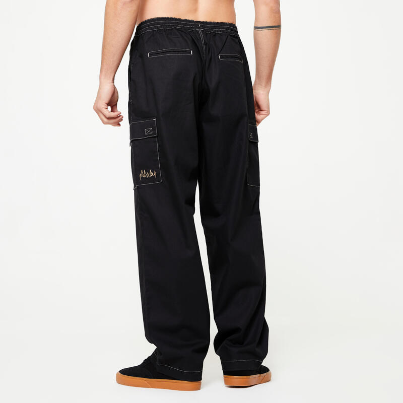 Pantalon de skate Chino Cargo DAMESTOY noir coutures blanches