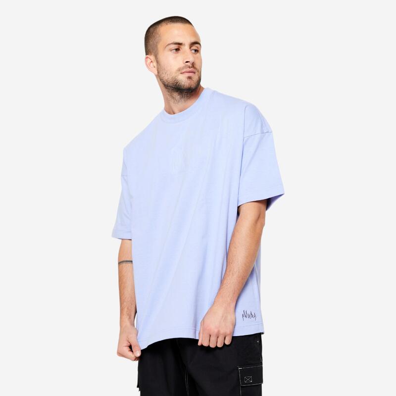 T-SHIRT LARGA DE SKATE TS500 ÍNDIGO PASTEL. COLLECTION SIGNATURE DAMESTOY