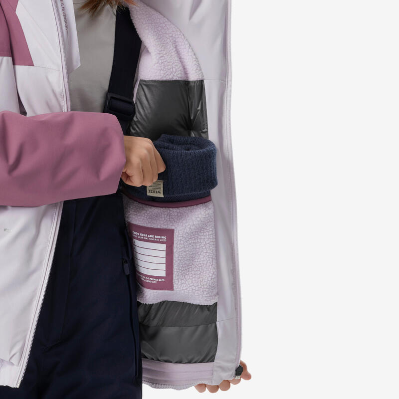 Geacă de schi călduroasă și impermeabilă 6-14 ani, 500 WARM Roz Fete