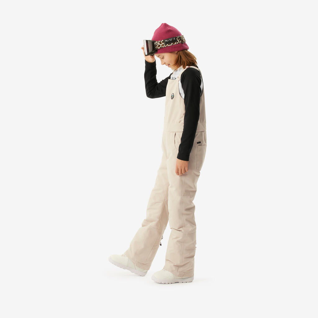 Girls’ Durable Skiing and Snowboarding Salopettes - 500 - White