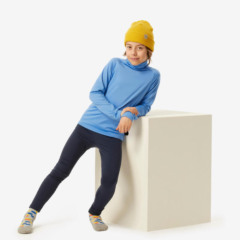 Sous-vêtement thermique de ski enfant, BL 500 col haut bleu