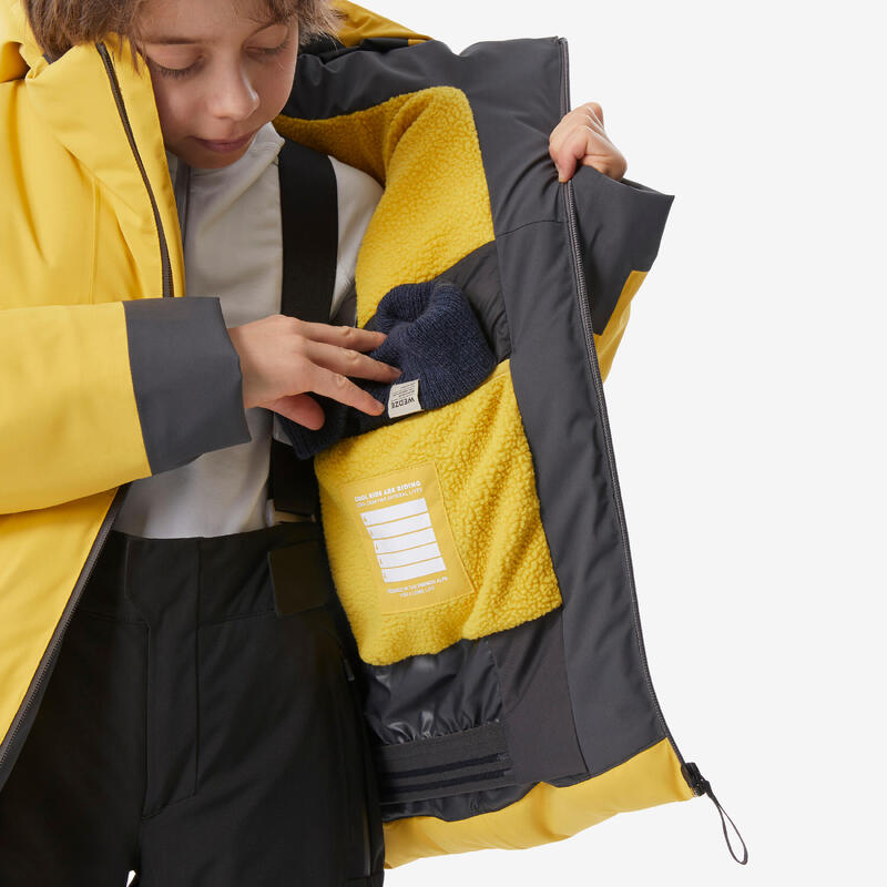 Doudoune de ski chaude et imperméable garçon 6-14 ans, 500 WARM jaune