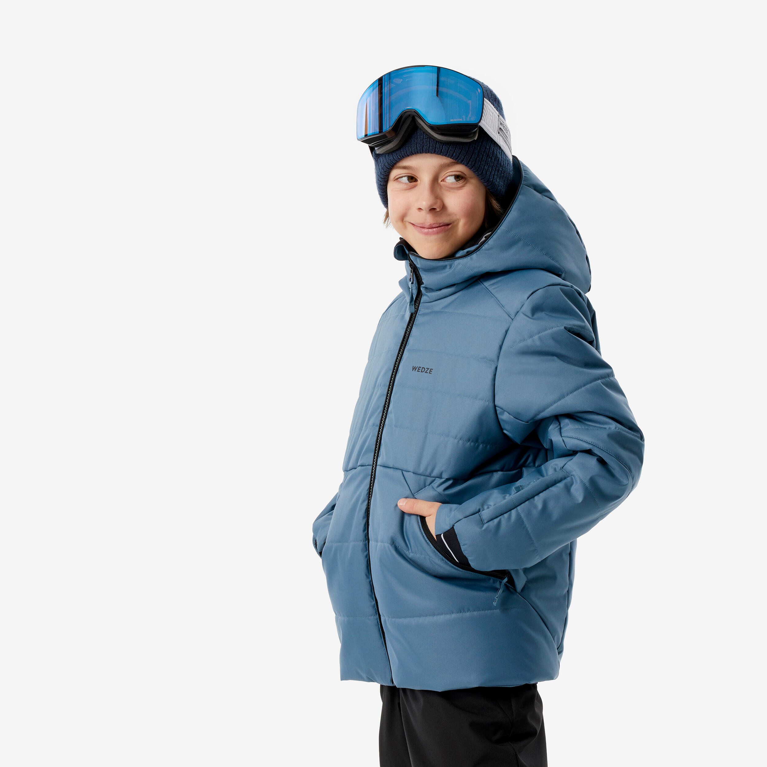 Kids' Skiing Warm Padded Jacket 100 WARM, 6-14 Years - Blue
