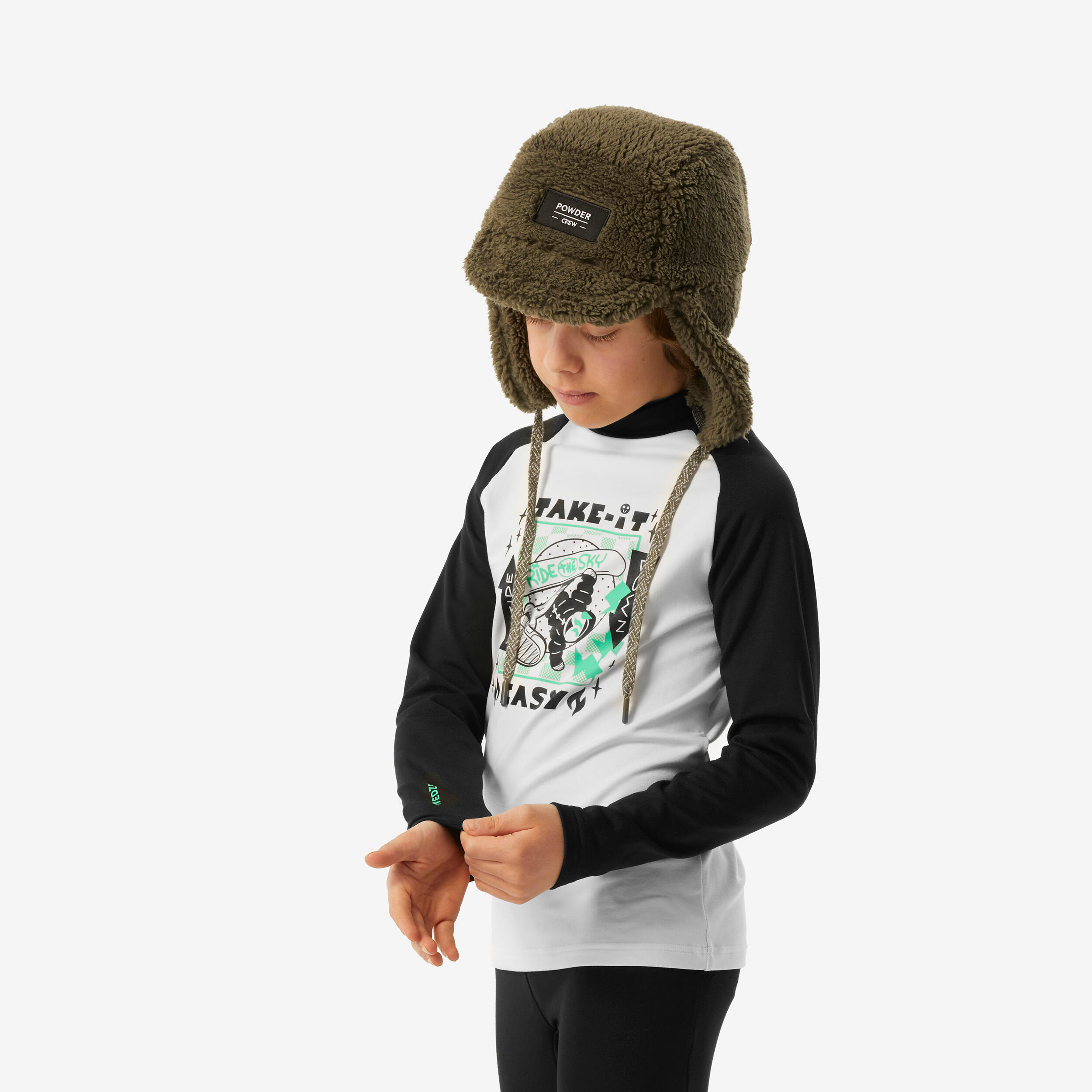 Kids’ thermal ski base layer, BL 500 - Black/White Pattern 12/14