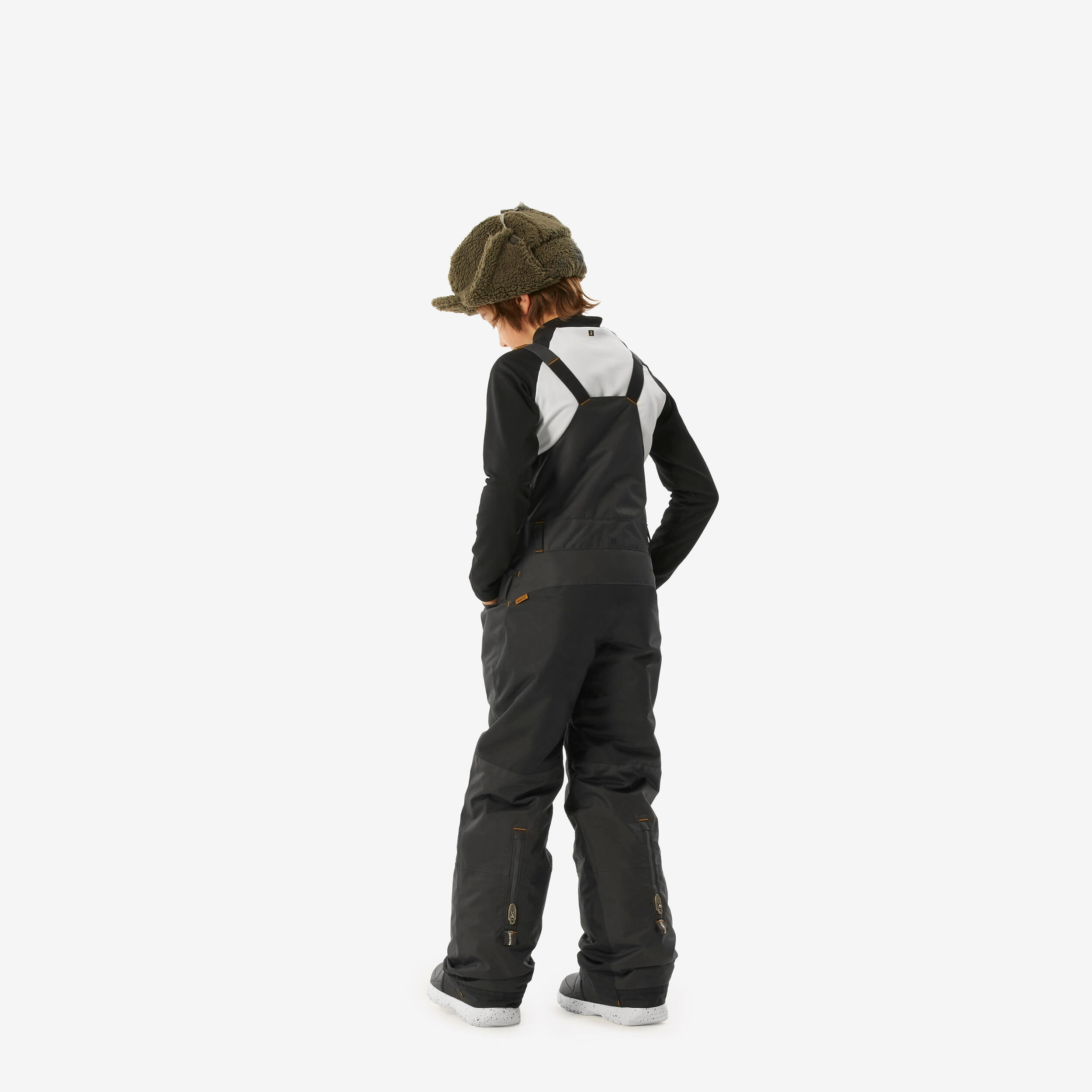 Boys' heavy-duty ski and snowboard overalls, 500 grey