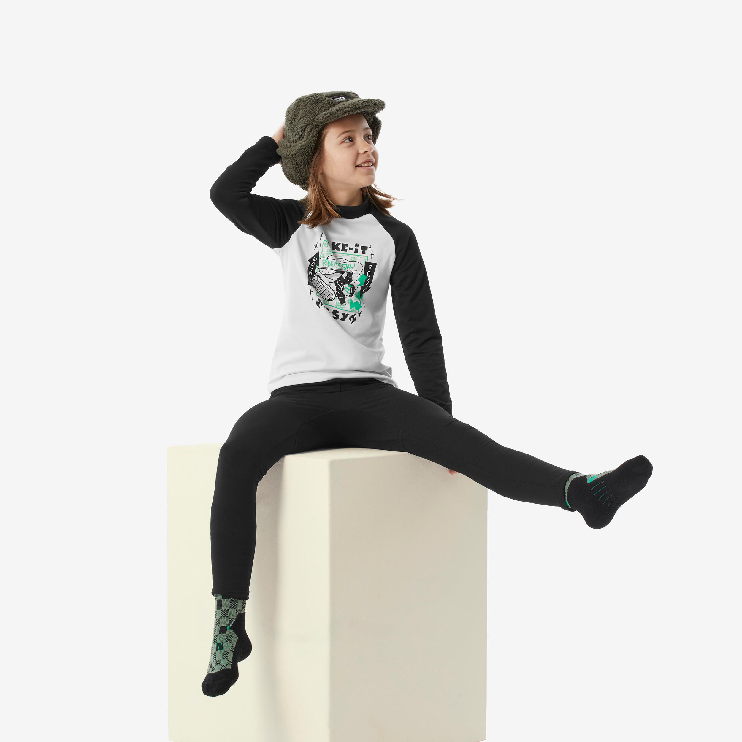 Kids’ thermal ski base layer, BL 500 - Black/White Pattern 10/14