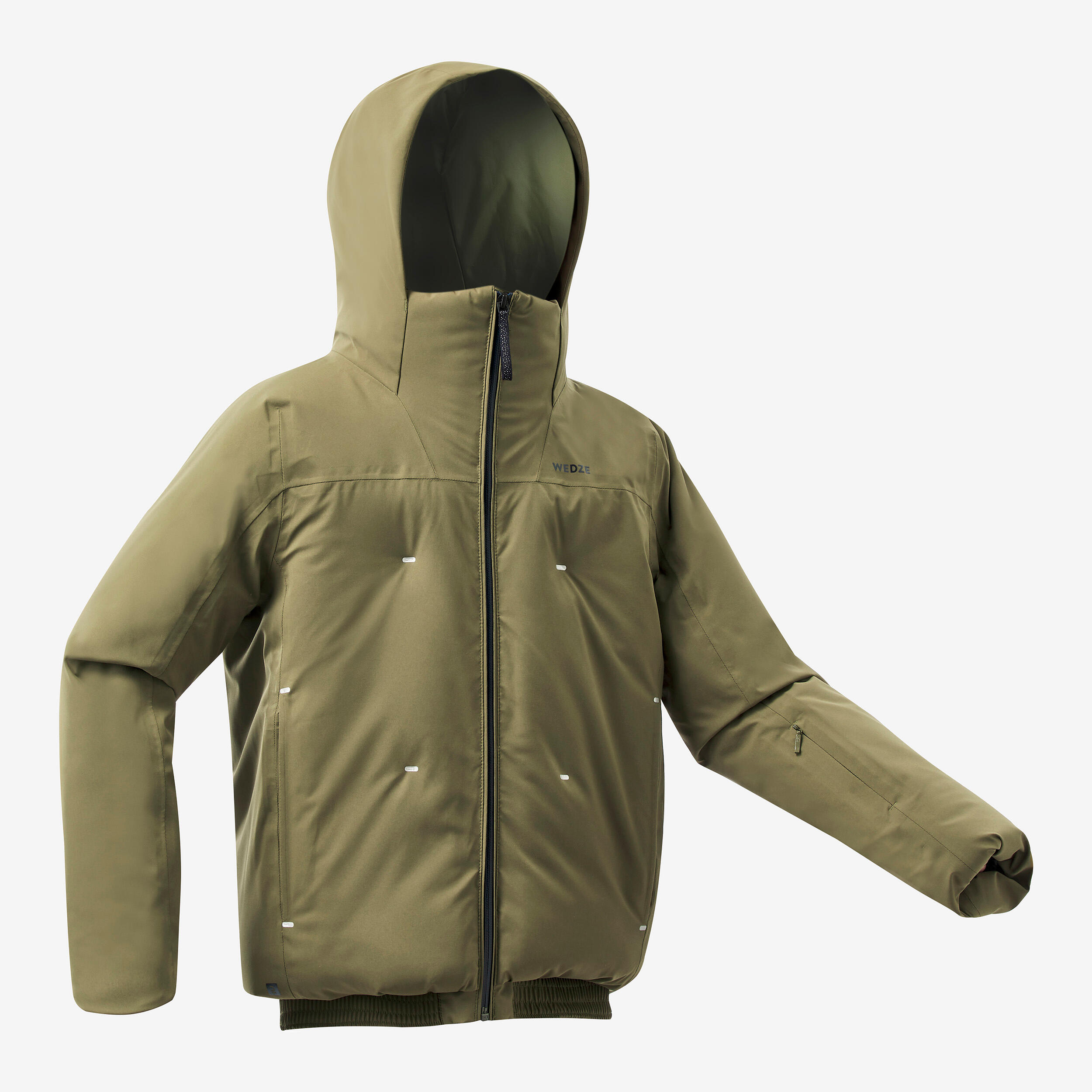 Warm, waterproof ski jacket for girls, 500 warm khaki