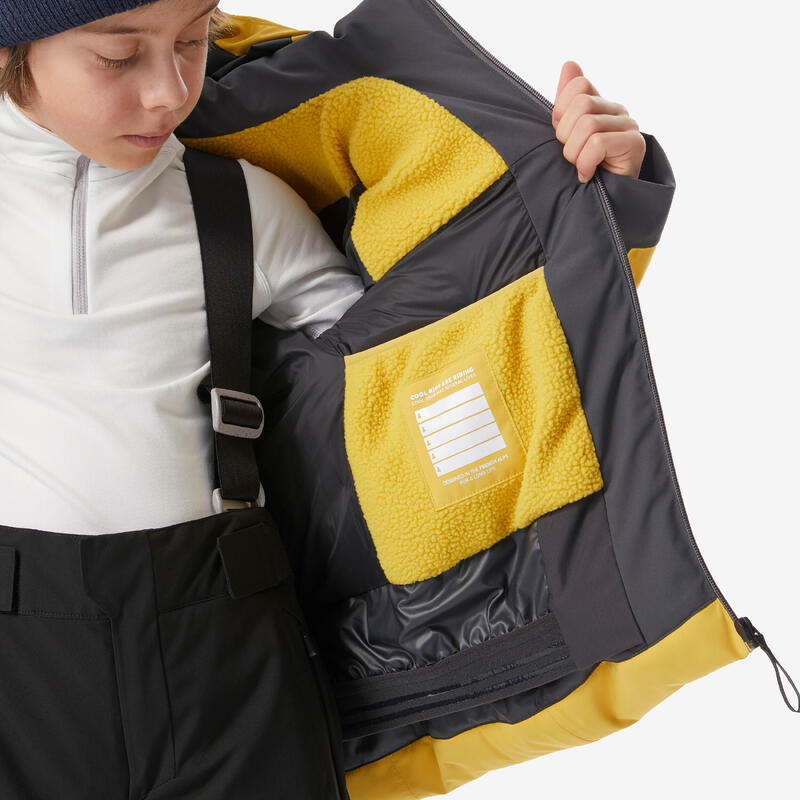 Doudoune de ski chaude et imperméable garçon, 500 warm jaune