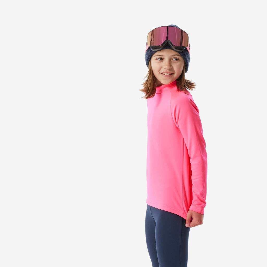 Skiunterwäsche Funktionsshirt Kinder hoher Kragen - BL 500 neonrosa