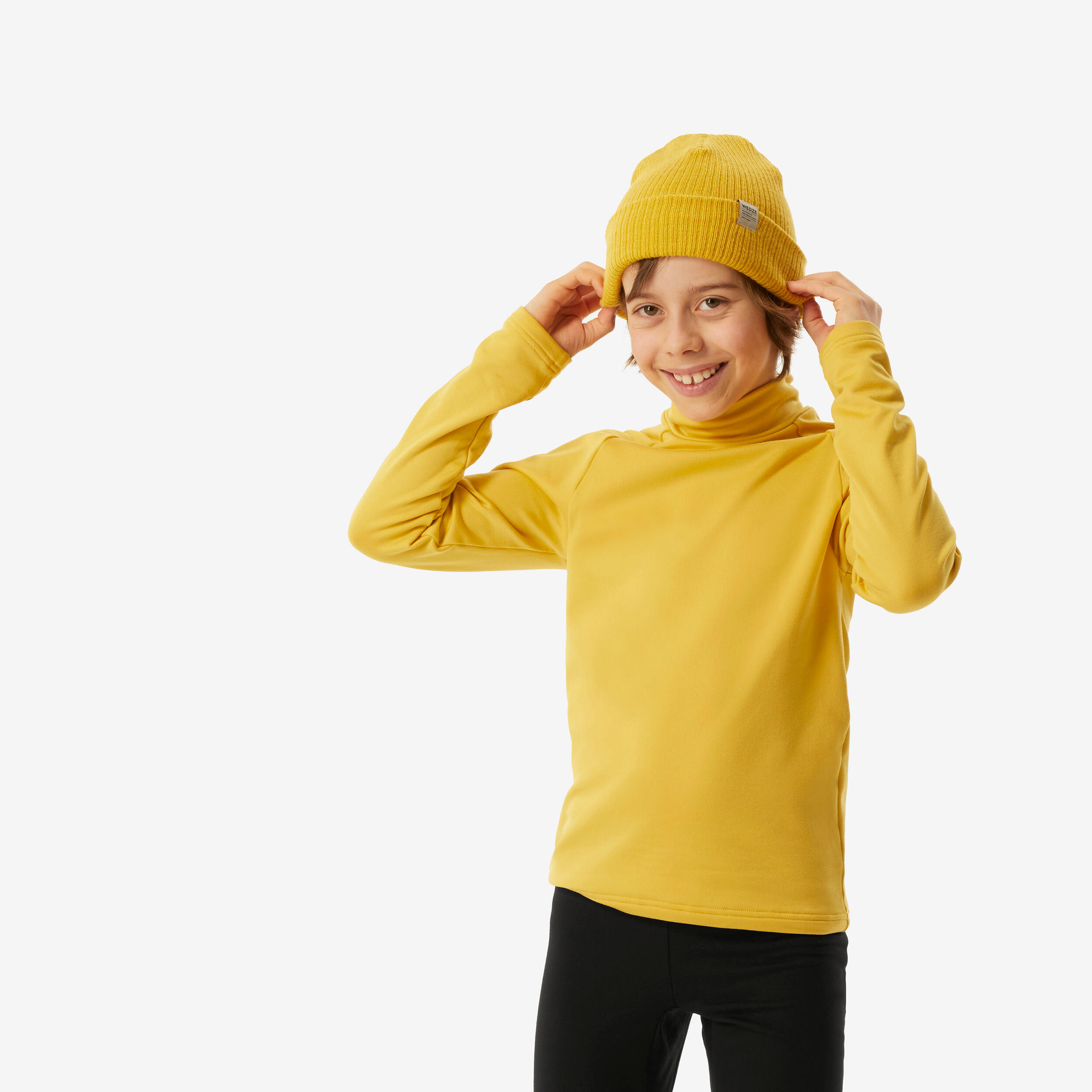 WEDZE Kids’ Ski Thermal Base Layer, BL 500 High Collar Yellow