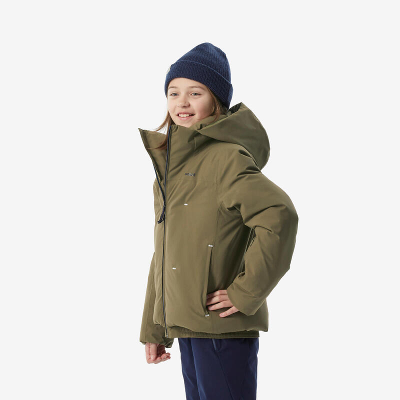 Doudoune de ski chaude et imperméable fille, 500 warm kaki