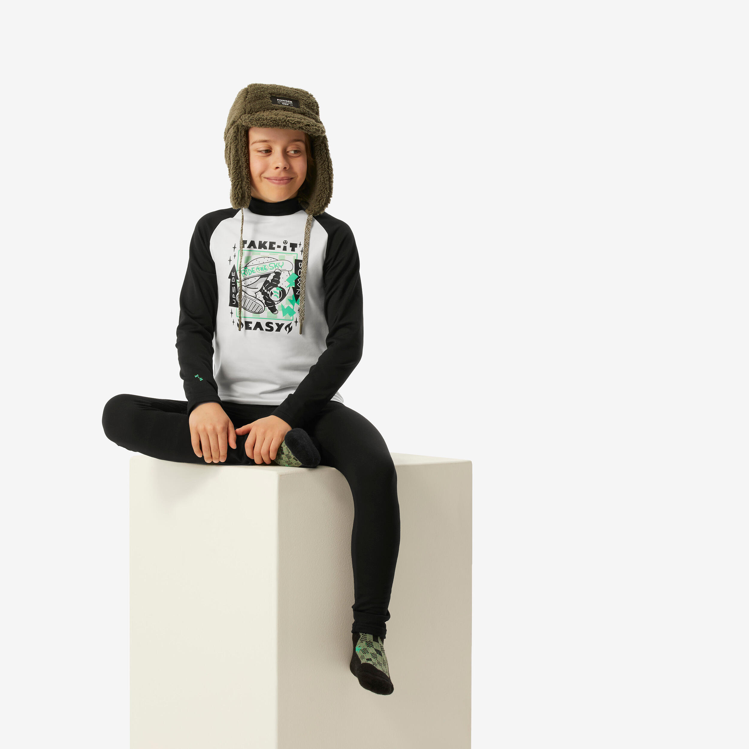 Kids’ thermal ski base layer, BL 500 - Black/White Pattern 7/14