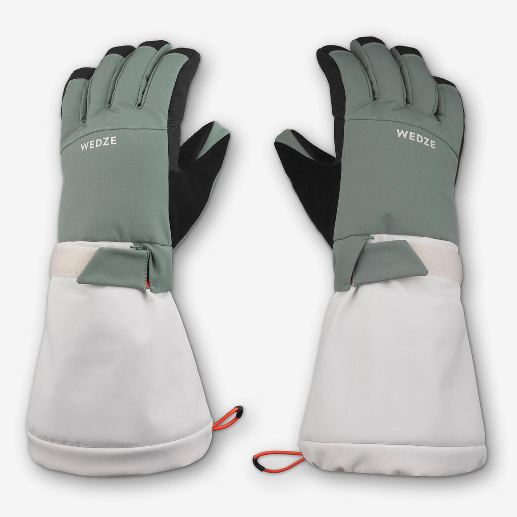 KIDS’ WARM AND WATERPROOF SKI GLOVES - 500 LONG GREEN