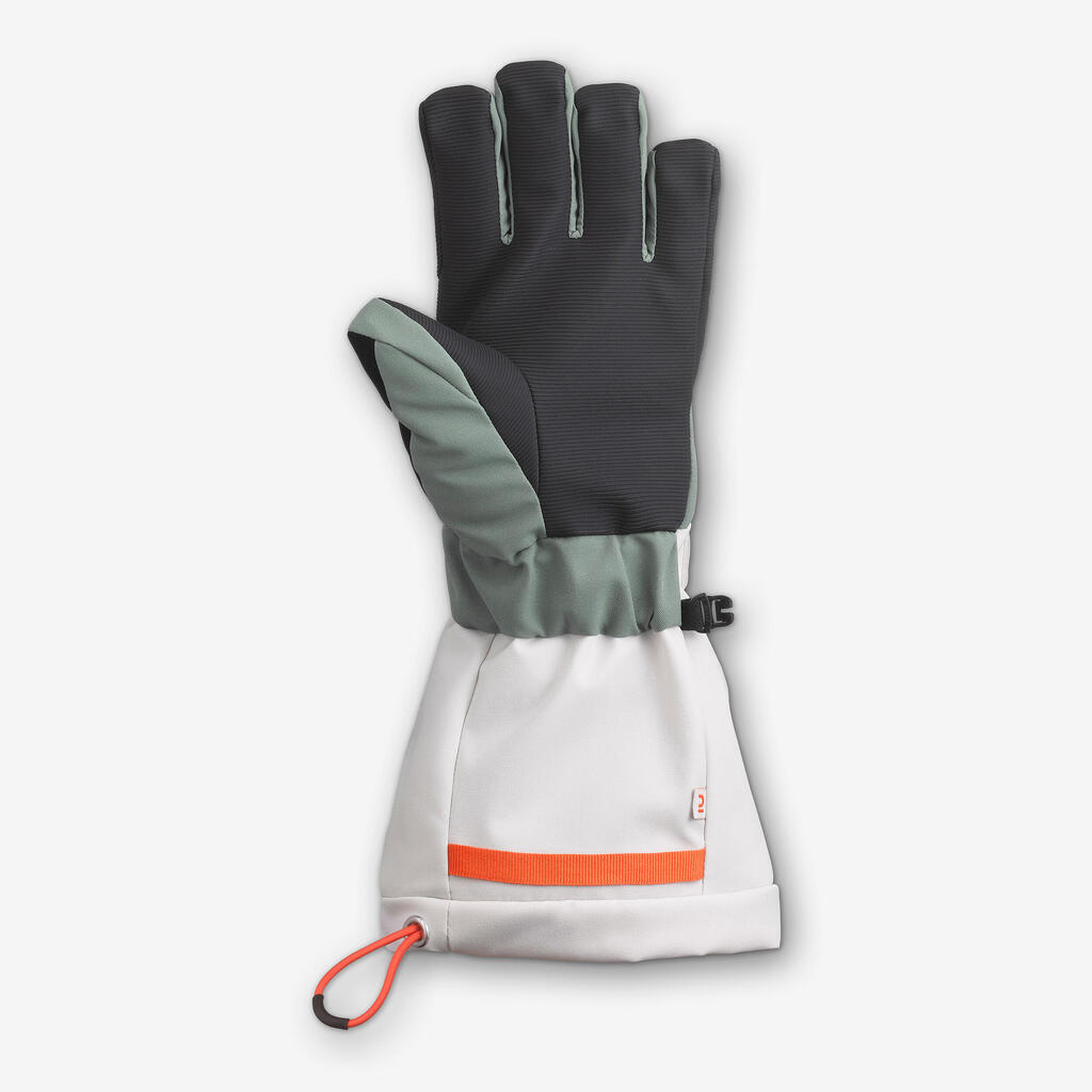 KIDS’ WARM AND WATERPROOF SKI GLOVES - 500 LONG GREEN