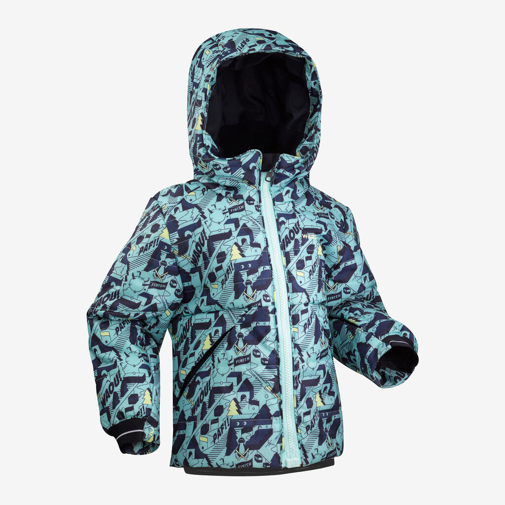 Kids’ warm padded ski jacket with easy zip, 100 Warm - Patterned