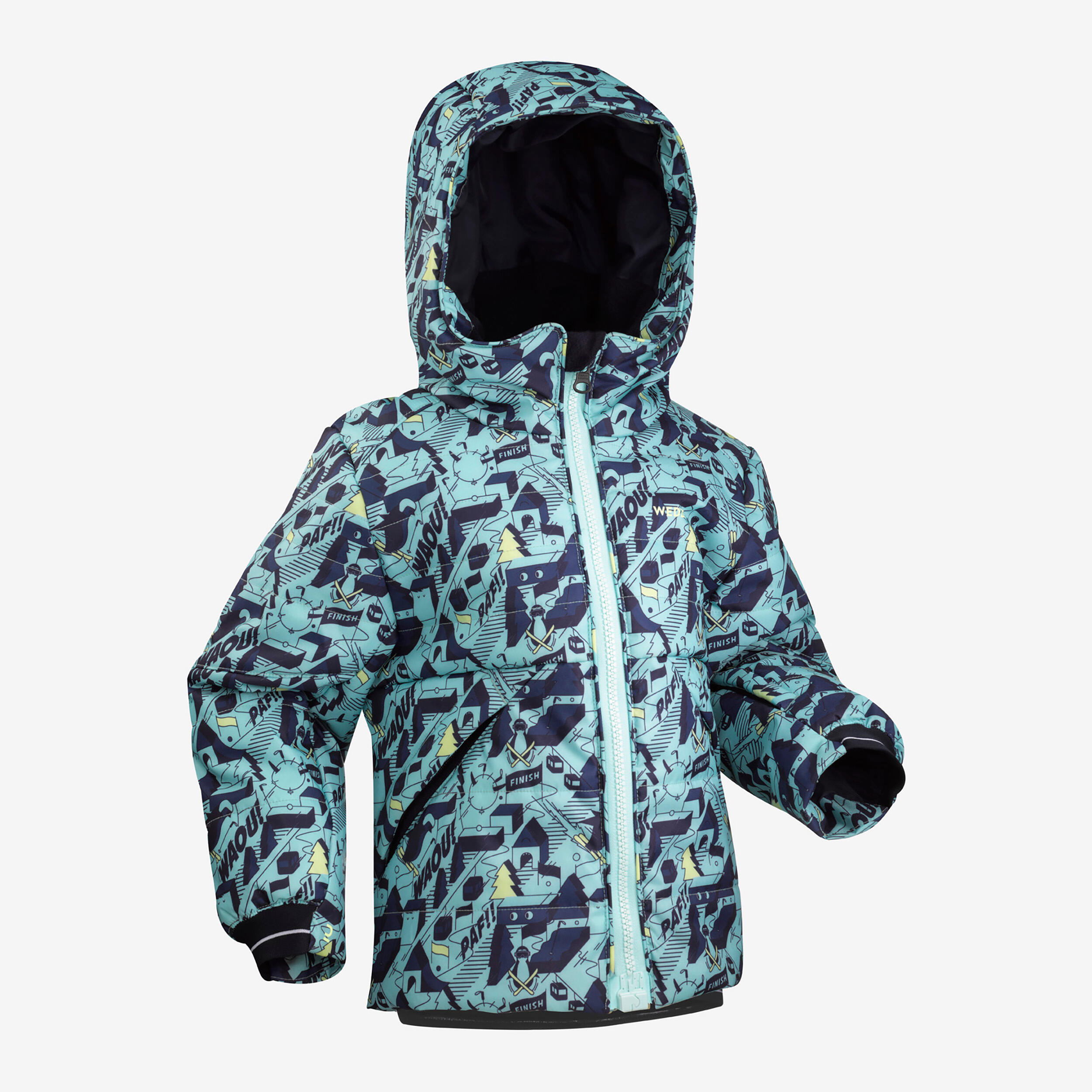 WEDZE Kids’ warm padded ski jacket with easy zip, 100 Warm - Patterned