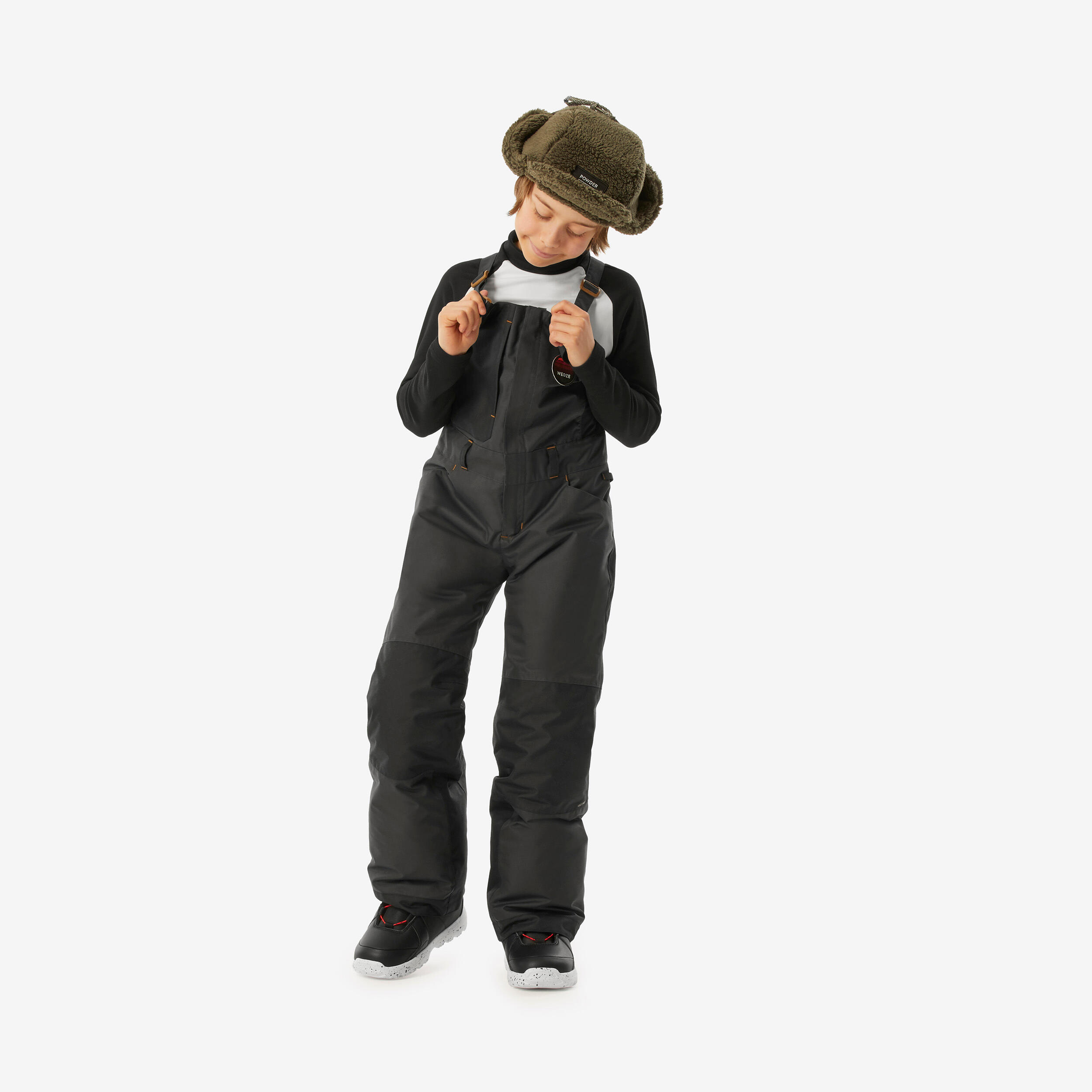 Boys' heavy-duty ski and snowboard overalls, 500 grey