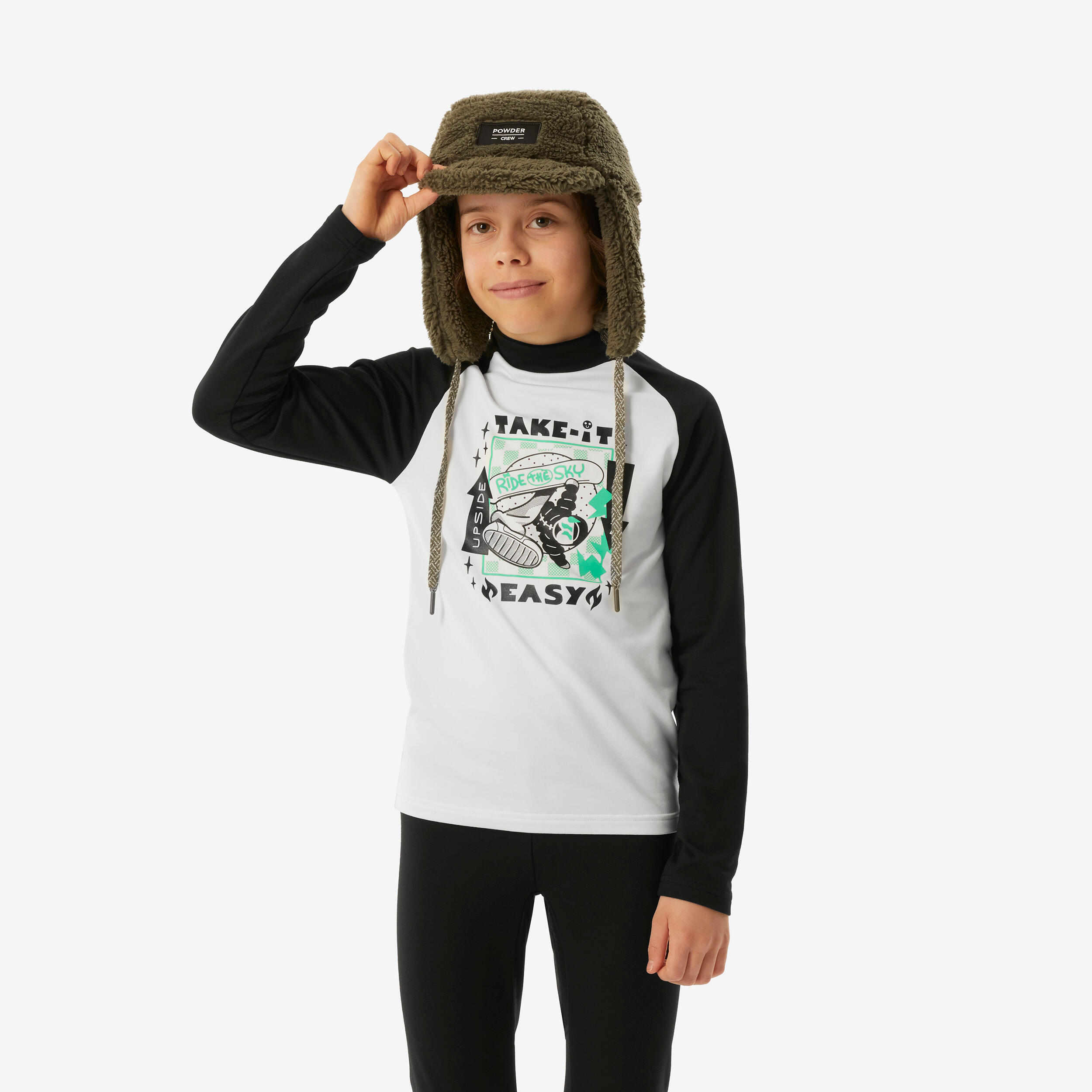 Kids’ Ski Thermal Base Layer, BL 500 Top Black/White Pattern