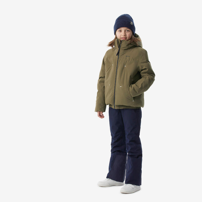 Doudoune de ski chaude et imperméable fille, 500 warm kaki