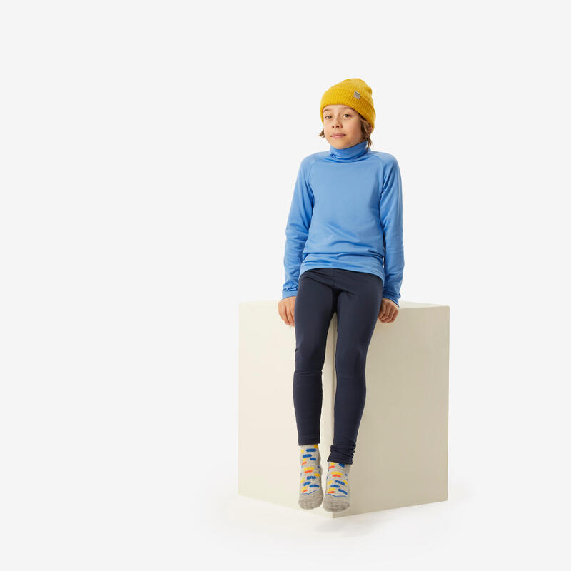 Sous-vêtement thermique de ski enfant, BL 500 col haut bleu