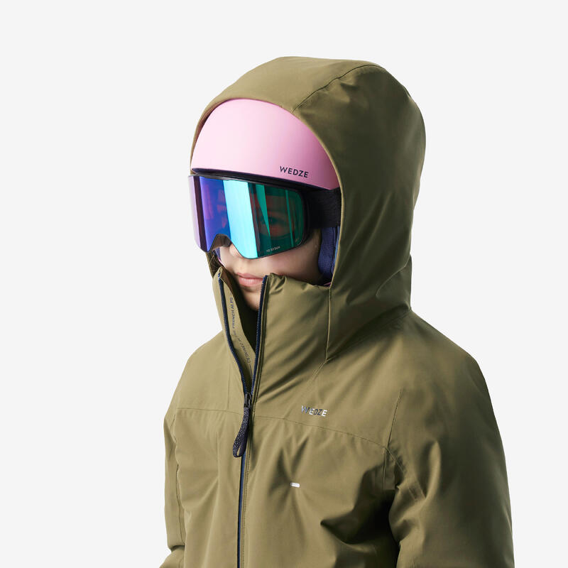 Doudoune de ski chaude et imperméable fille, 500 warm kaki