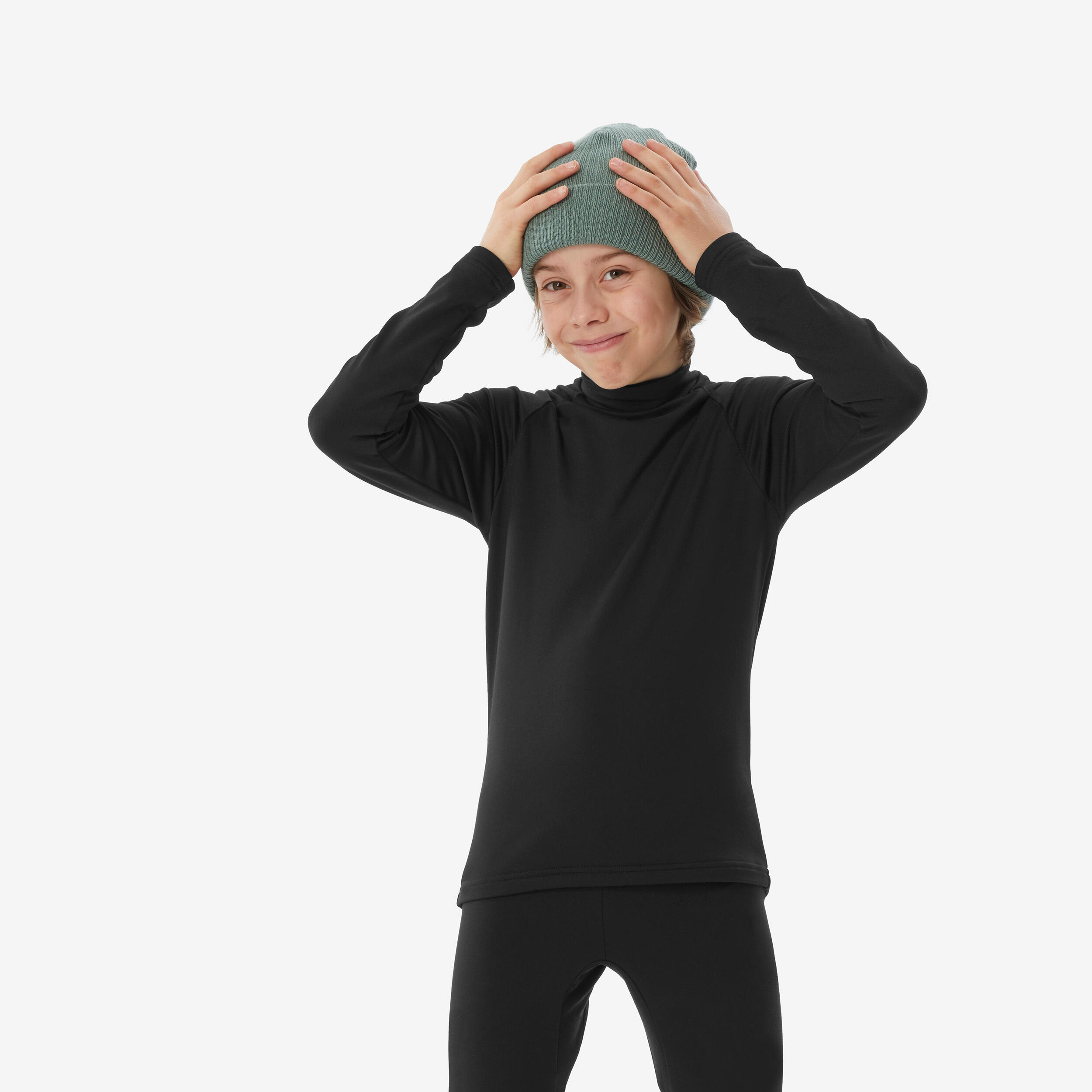 Kids’ Ski Thermal Base Layer Top (Ages 4–14) BL 500 - Black