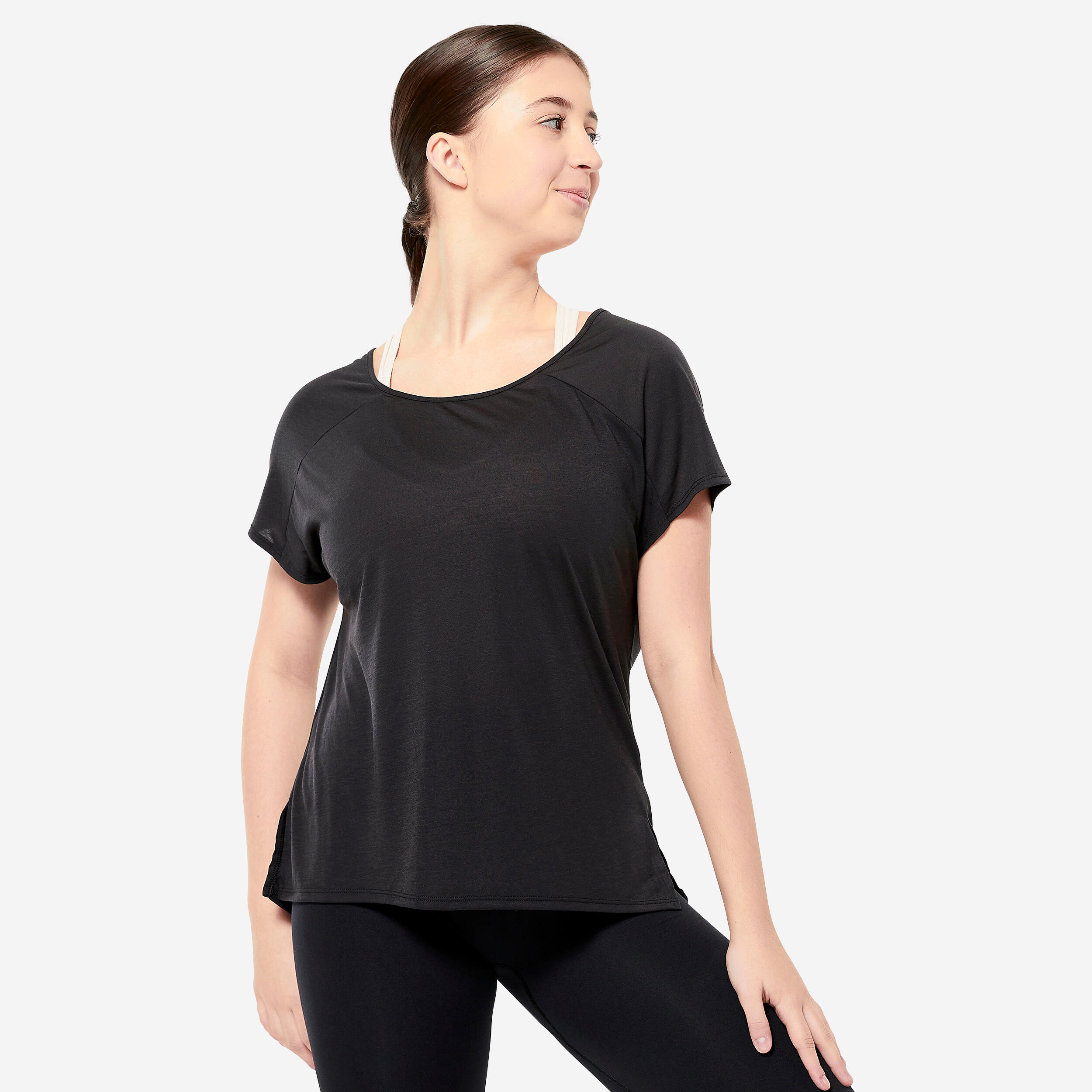 Soepel T shirt voor moderne dans dames zwart