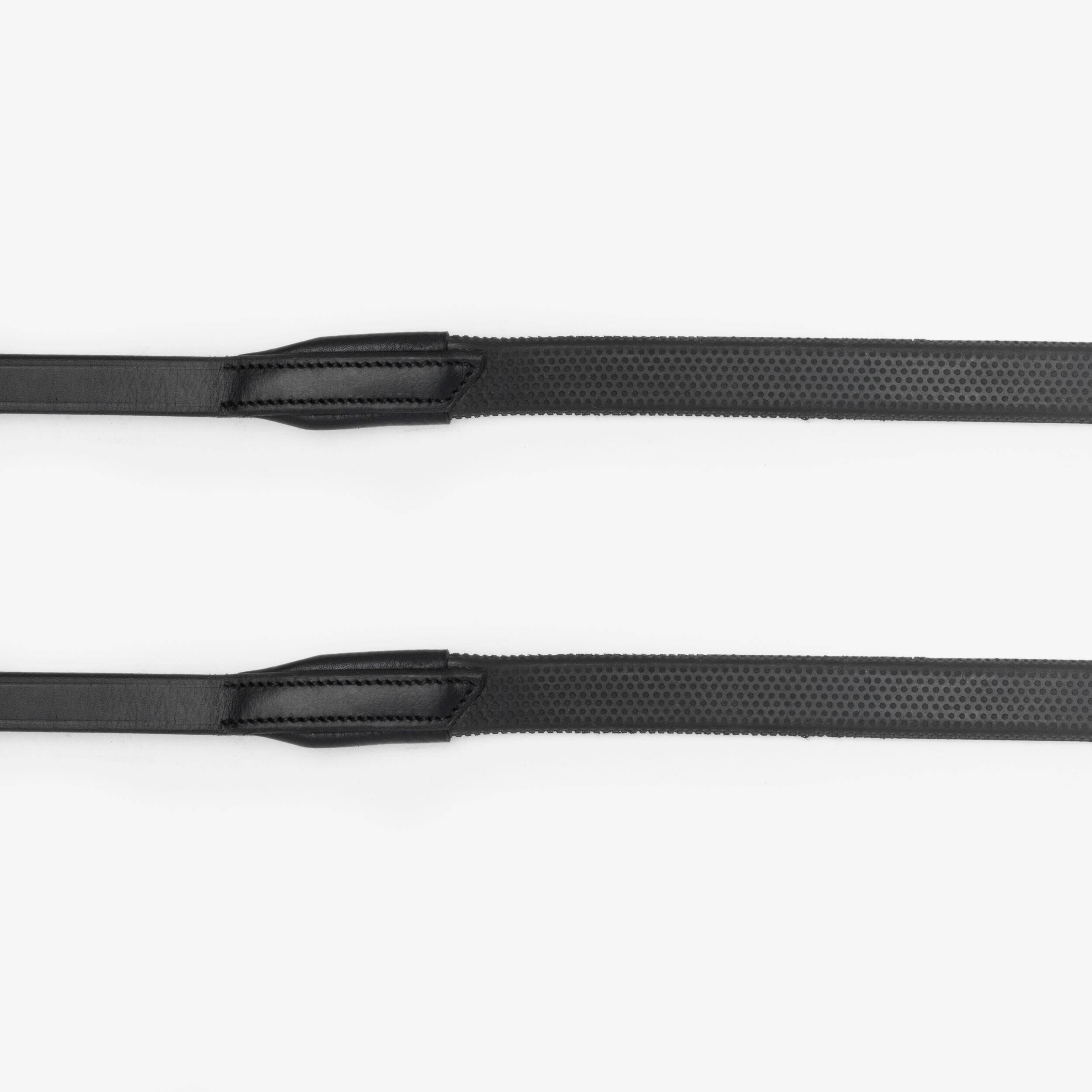 Horse & Pony Riding Leather Grip Reins - 900 Black - FOUGANZA